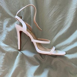 white strapped heels